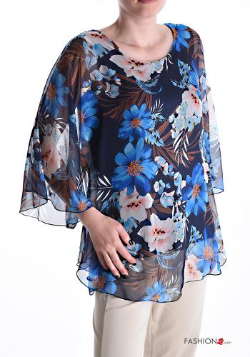  Floral Blouse 3/4 sleeve Midnight blue