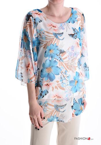  Floral Blouse 3/4 sleeve White