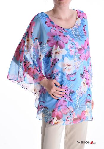  Floral Blouse 3/4 sleeve Light -blue
