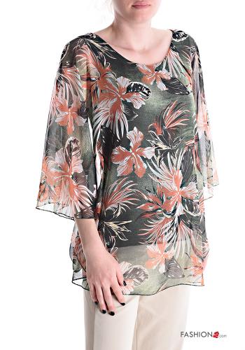  Floral Blouse 3/4 sleeve Military green