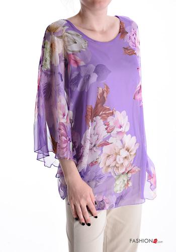  Floral Blouse 3/4 sleeve Lilac