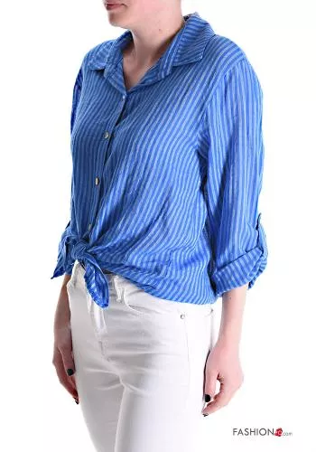  Striped Linen Shirt with knot 3/4 sleeve