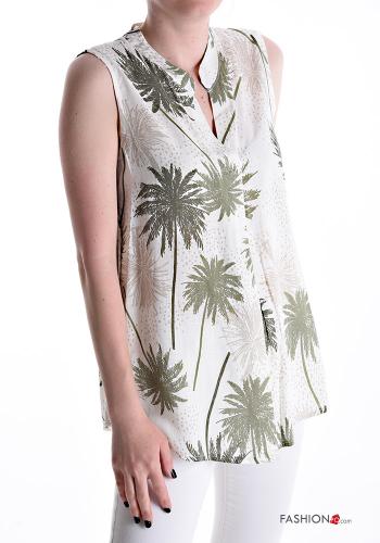  Patterned sleeveless Blouse with v-neck Military green