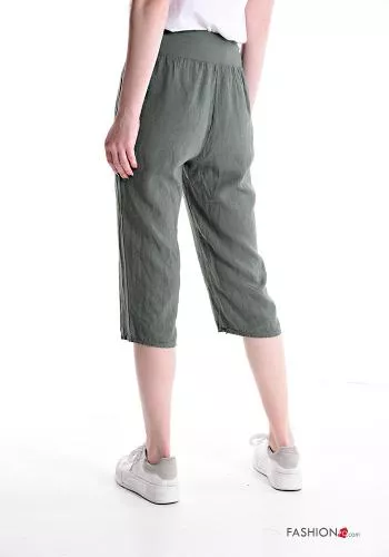  Pantalónes De Capri de Lino con bolsillos con elástico 