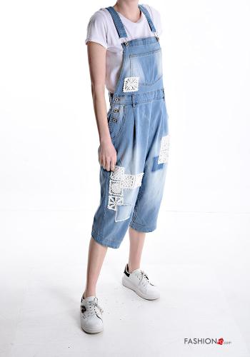  denim low crotch Cotton Dungaree with buttons with suspenders with pockets