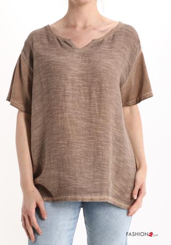  v-neck Cotton T-shirt  Brown