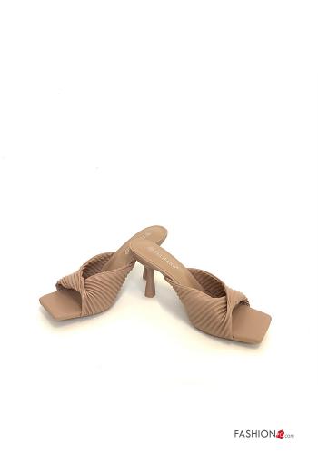  faux leather open toe Heeled shoes  Beige