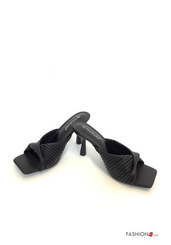  faux leather open toe Heeled shoes  Black