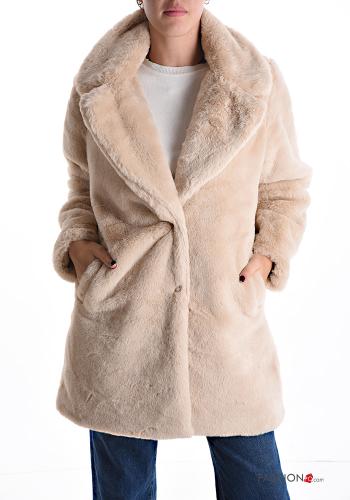  Coat with buttons with lining with pockets Beige