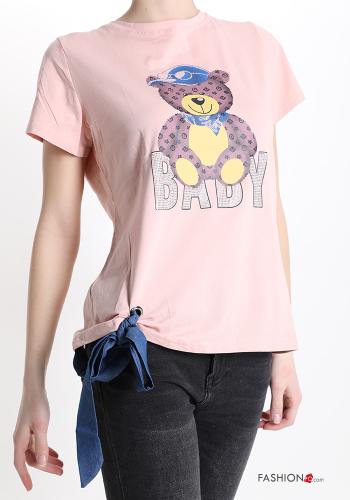  Patterned T-shirt with bow Pink