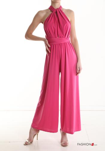  multipurpose Jumpsuit with bow with v-neck Fucsia