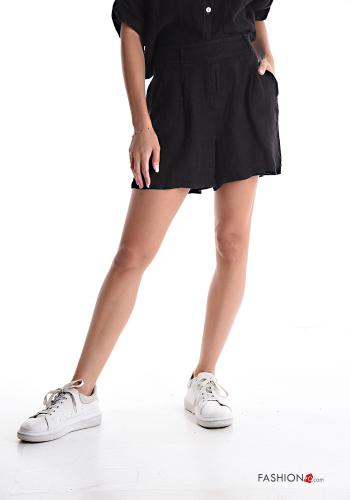  Linen Shorts with pockets Black