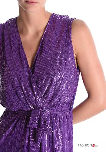  sleeveless Jumpsuit with sequins with sash with v-neck