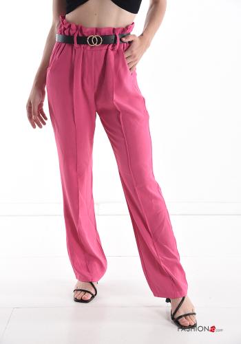 Trousers with belt with pockets Fucsia
