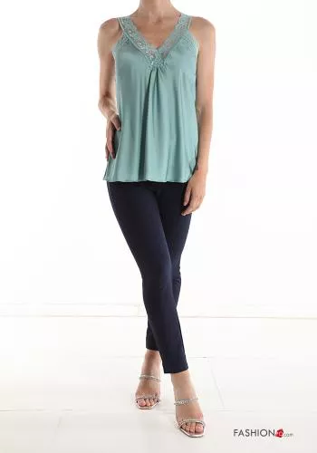  lace satin Tank-Top with v-neck