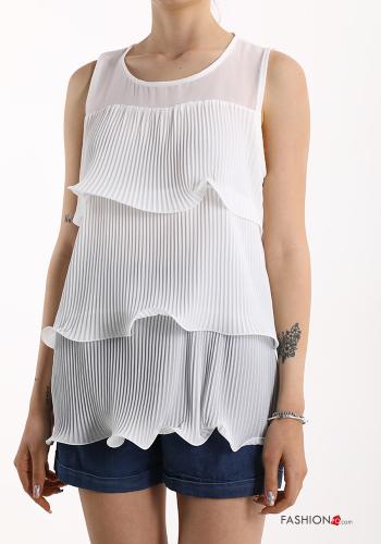  pleated Tank-Top with flounces White