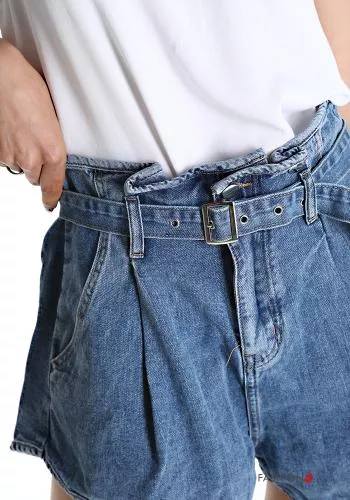  Shorts en Coton denim avec ceinture avec poches 