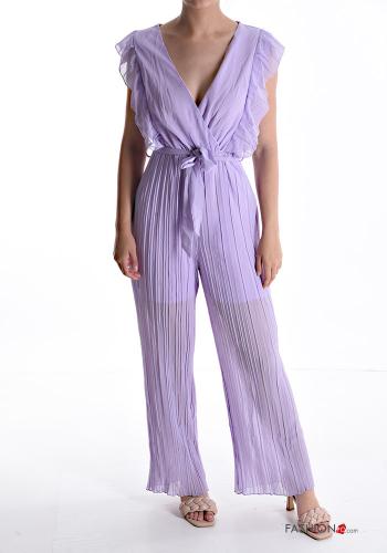  Jumpsuit plissé senza maniche scollo a V con fusciacca  Glicine