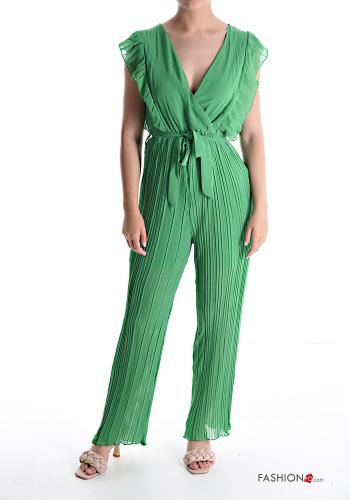  Jumpsuit plissé senza maniche scollo a V con fusciacca  Giada