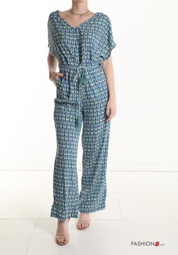  Geometric pattern Jumpsuit with pockets with sash with v-neck