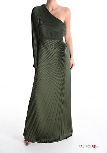  Vestido longo cetim plissê decote assimétrico 
