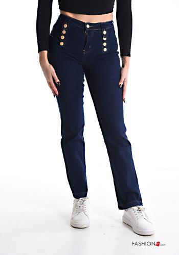  Cotton Jeans with buttons with pockets Prussian blue