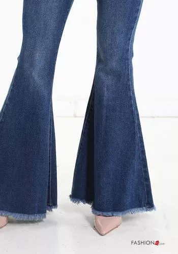  flared skinny Cotton Jeans with fringe