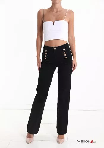  high waist Cotton Jeans with buttons