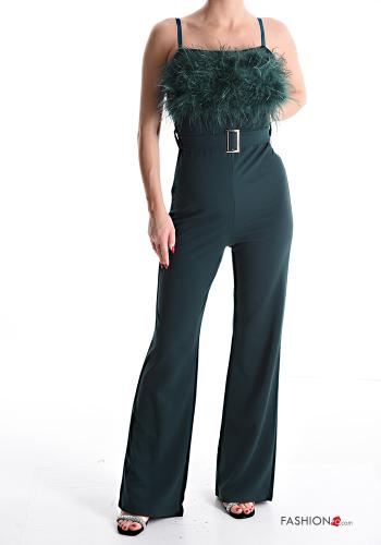  sleeveless Jumpsuit with belt with feathers with zip Bottle green