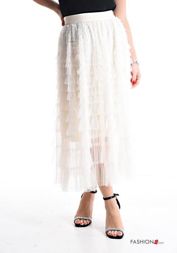  tulle Longuette Skirt with flounces with elastic White