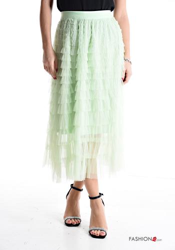  tulle Longuette Skirt with flounces with elastic Celadon