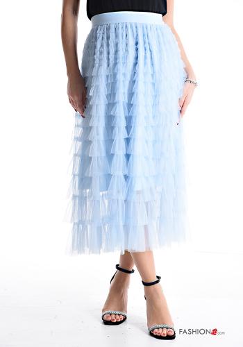  tulle Longuette Skirt with flounces with elastic Light cornflower blue