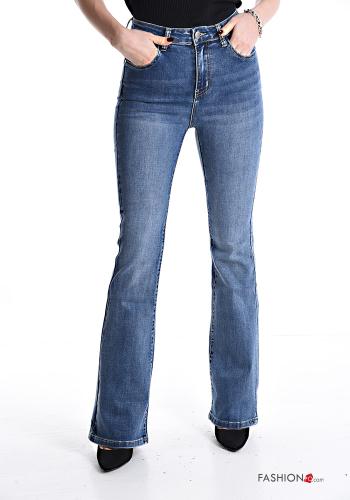  Jeans in Cotone a zampa vita alta con tasche 
