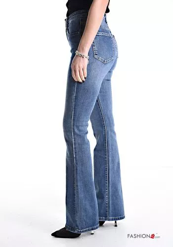  ausgestellte hoher Taille Jeans aus Baumwolle mit Taschen