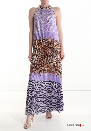  Animal print pleated long Sleeveless Dress  Wisteria