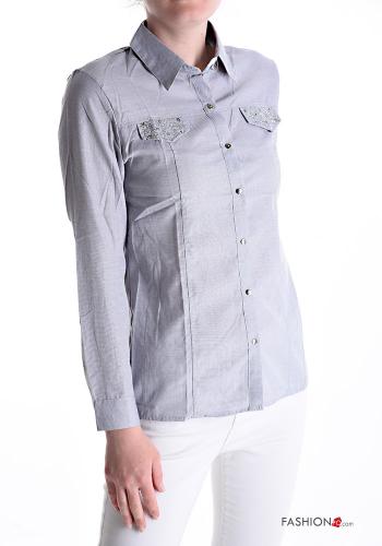  Cotton Shirt with rhinestones Grey