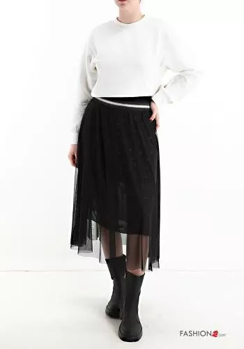  Star-patterned tulle Longuette Skirt 