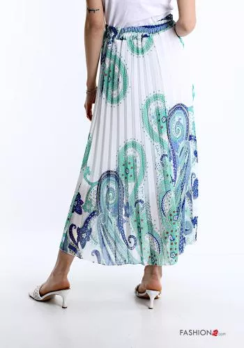  Jacquard print pleated Longuette Skirt with elastic