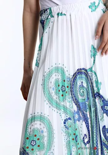  Jacquard print pleated Longuette Skirt with elastic