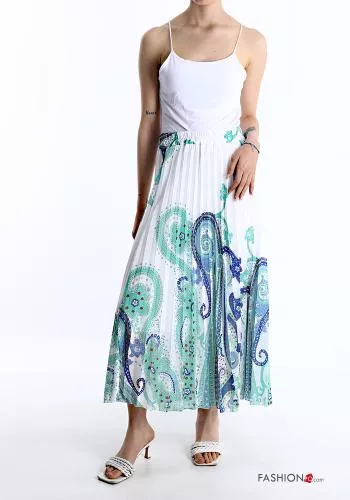  Jacquard print pleated Longuette Skirt 