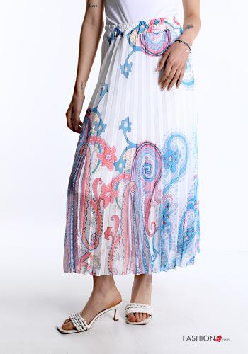  Jacquard print pleated Longuette Skirt with elastic Blue