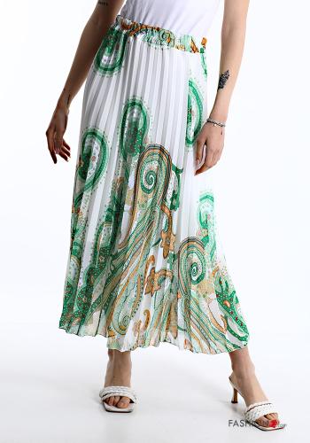  Jacquard print pleated Longuette Skirt  Jade