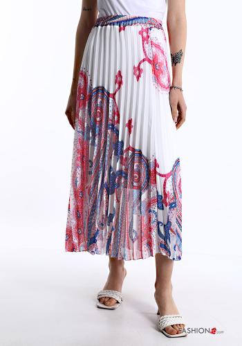  Jacquard print pleated Longuette Skirt with elastic Fucsia