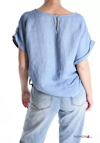  adjustable short sleeve Linen Blouse 