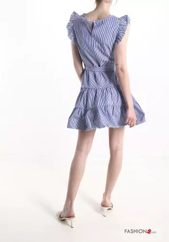  Gestreiftes Muster Kleid mit Volants mit Schleife