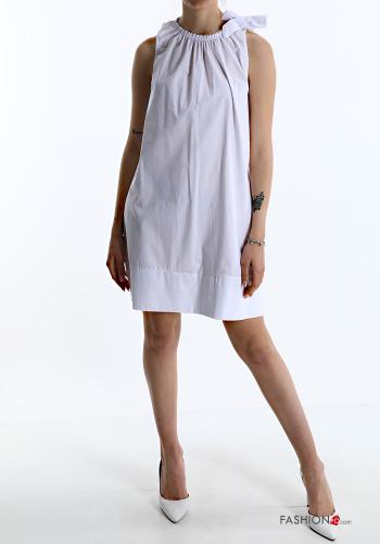  Cotton Sleeveless Dress with bow White