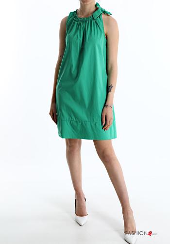  Cotton Sleeveless Dress with bow Green