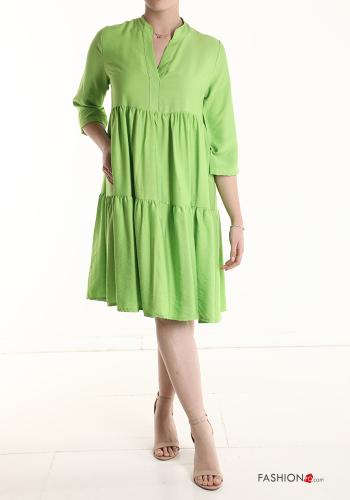  knee-length Dress with flounces 3/4 sleeve with v-neck