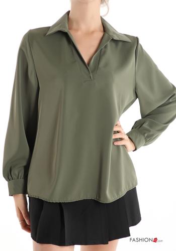 Blouse with v-neck Green Asparagus