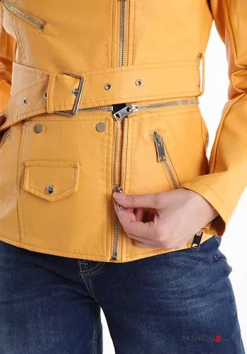  Blouson Style Motard avec ceinture avec fermeture éclair avec poches 